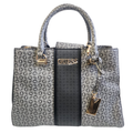 Bolsa Guess satchel monograma gris con correa larga