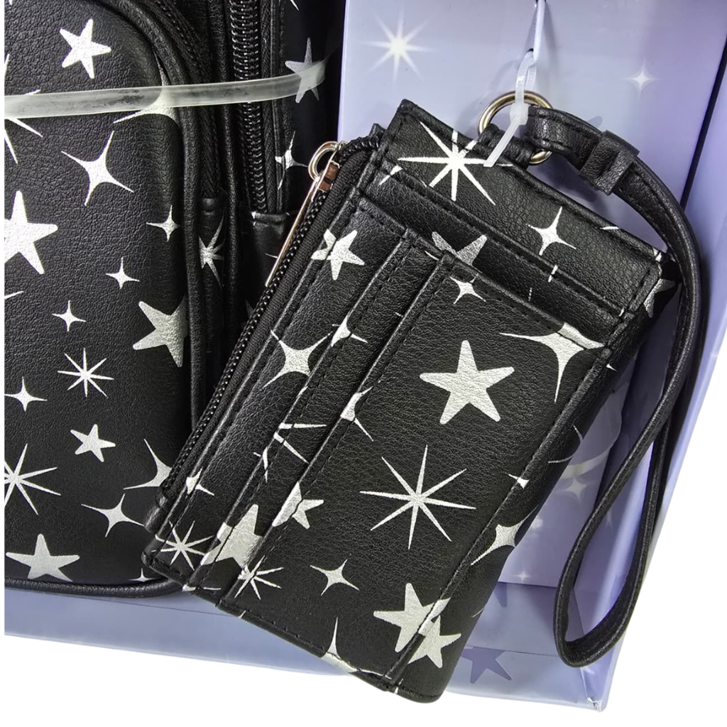 Set Madden Girl Mochila Mini y Cartera Negra con Estrellas – 2 Piezas