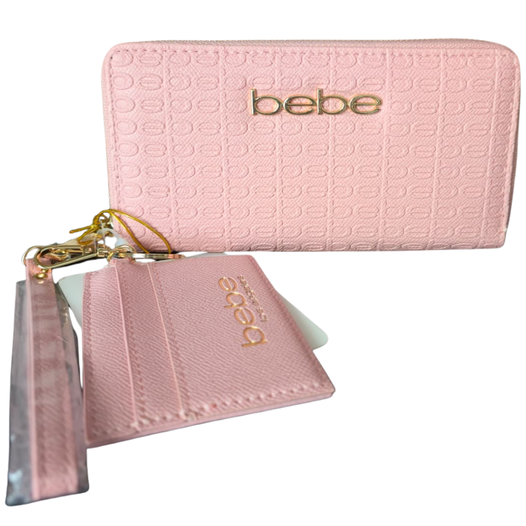 Cartera Bebe Rosa Texturizada con Cierre y Tarjetero