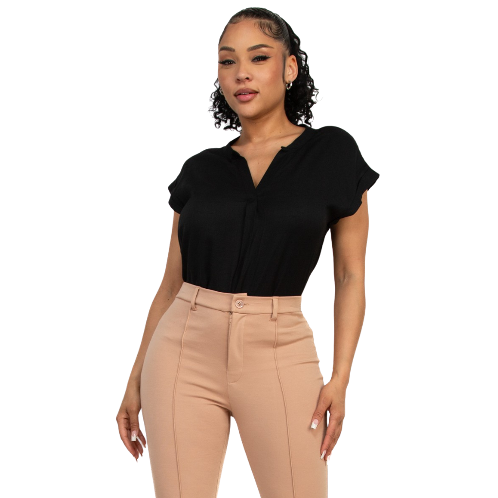 Blusa Negra Básica Elegante Manga Corta Corte Fluido