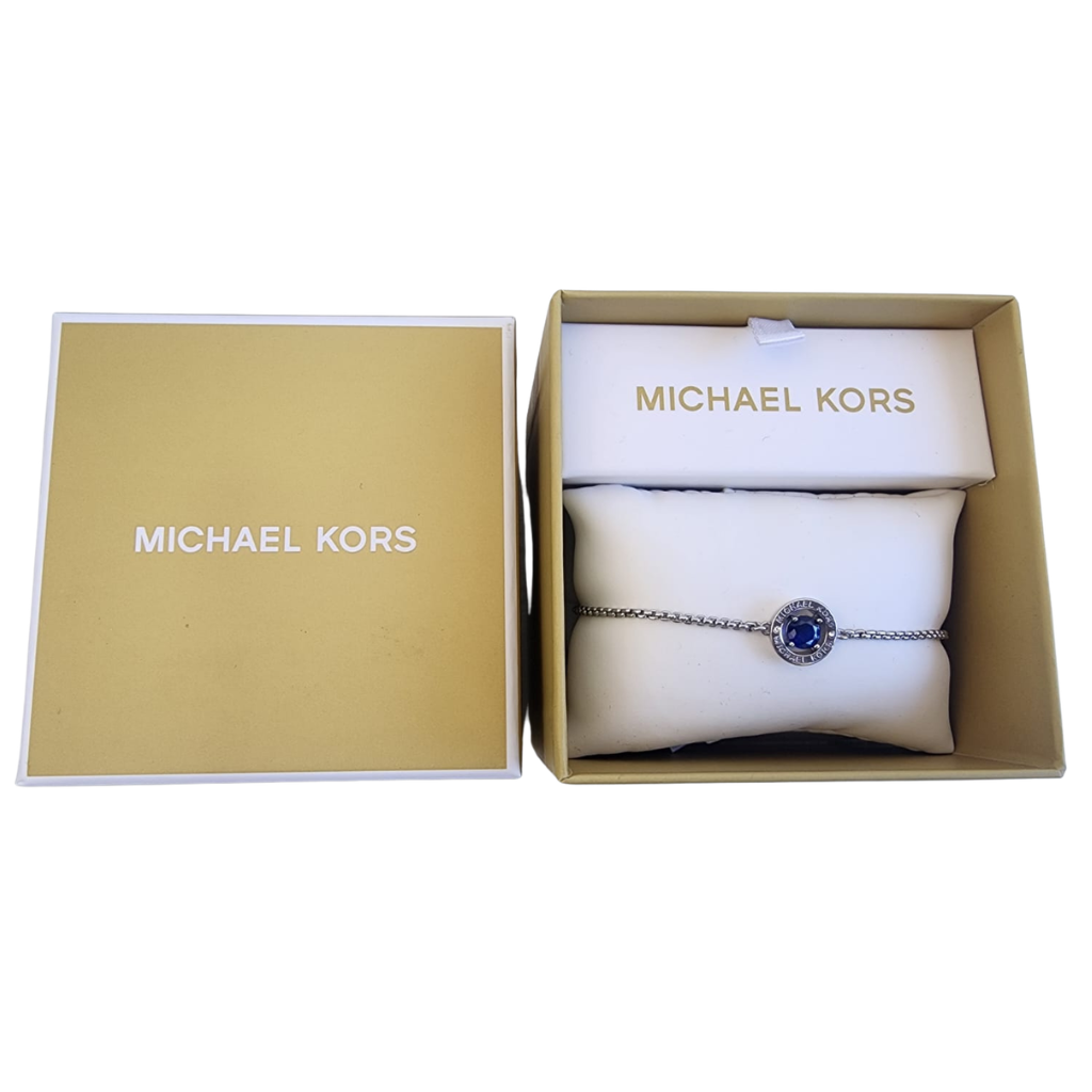 Pulsera Michael Kors plateada con piedra azul estilo elegante