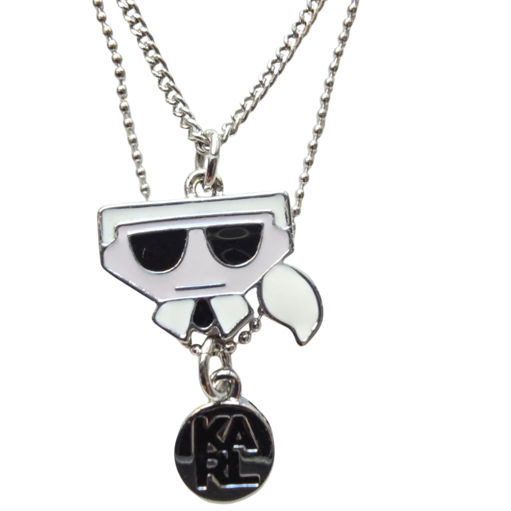 Set Karl Lagerfeld Original Collar Doble con Dije Ikonik Karl + Aretes Negros para Mujer