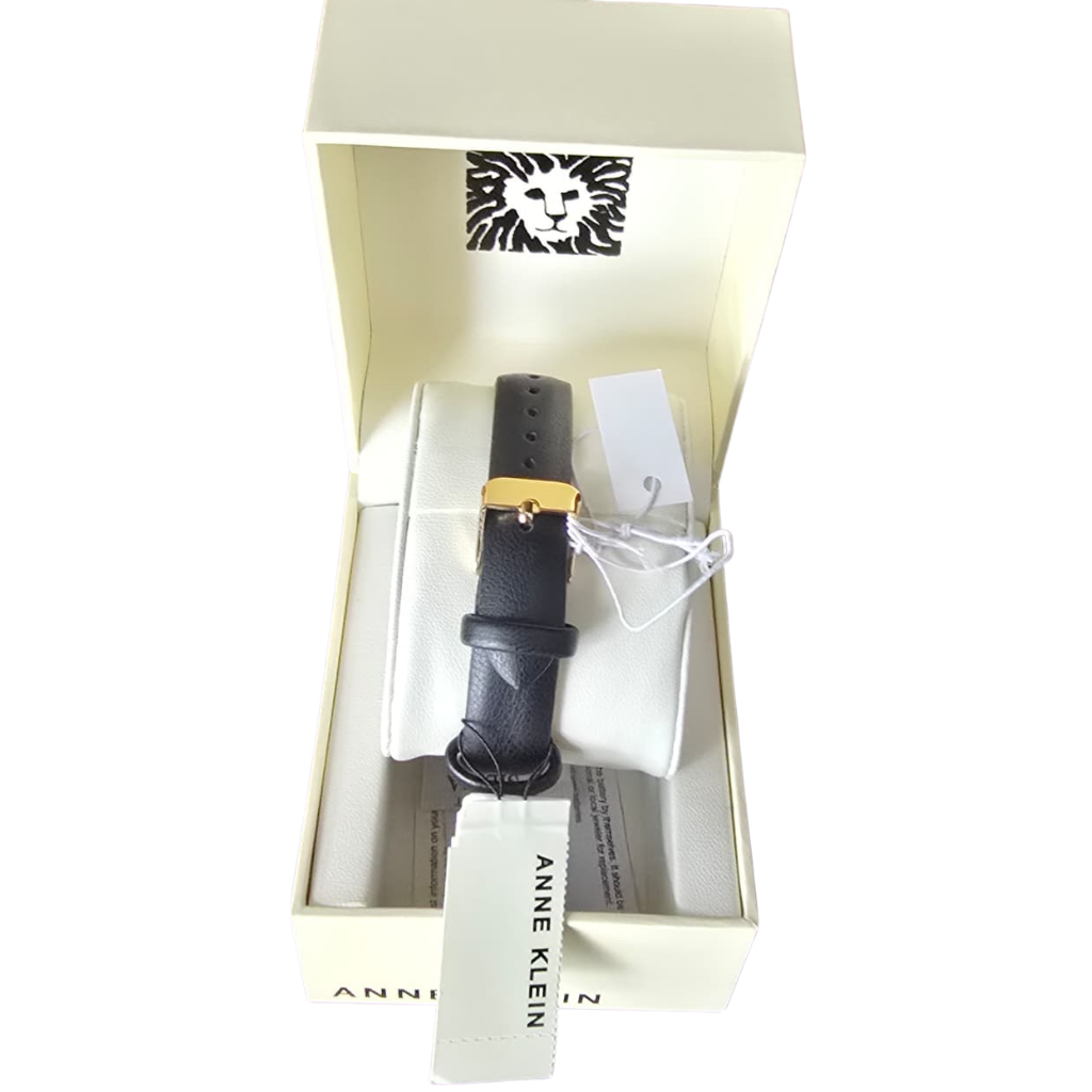 Reloj Anne Klein Negro con Caja Dorada y Correa Negra