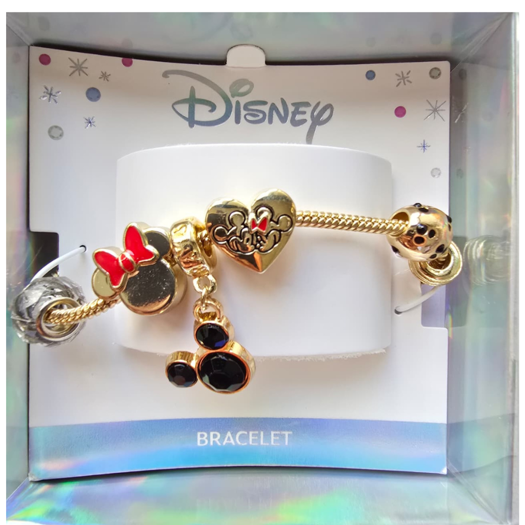 Pulsera Disney Original Minnie Mouse Dorada con Charms y Cristales en Caja de Regalo