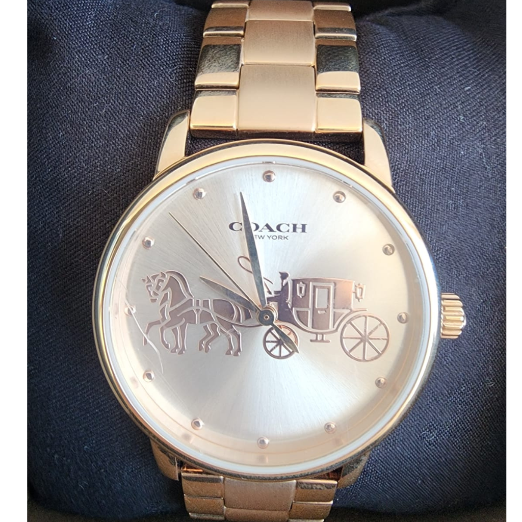 Reloj Coach Mujer Dorado Acero Inoxidable Diseño Carruaje Elegante
