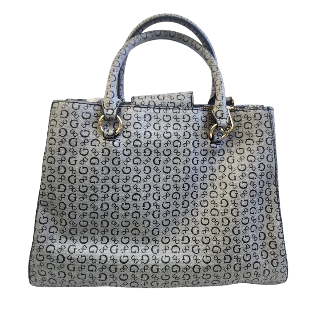 Bolsa Guess satchel monograma gris con correa larga