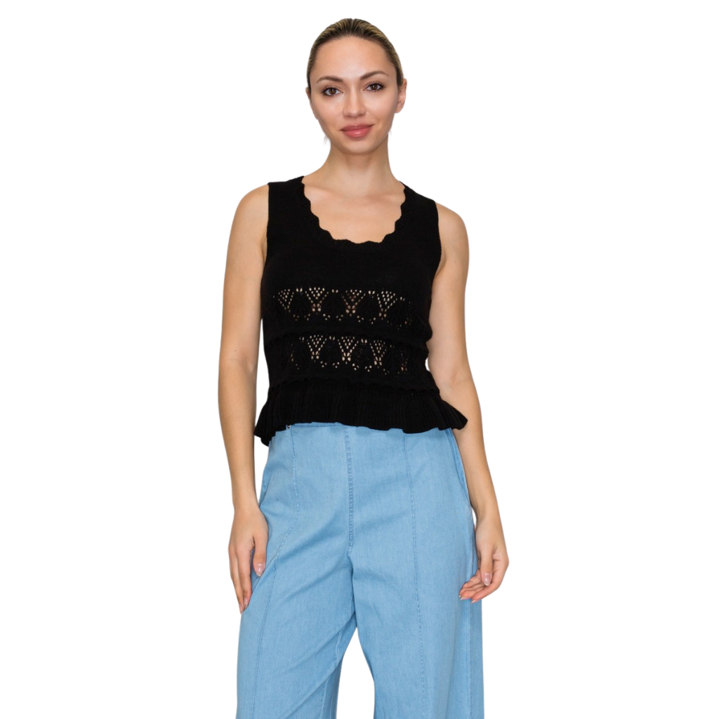 Blusa Tejida Negra con Detalle Calado