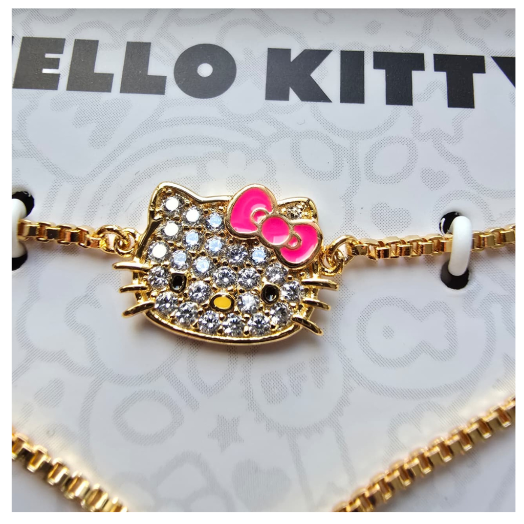 Pulsera Hello Kitty Original Ajustable Gold Flash Plated con Cristales en Caja de Regalo
