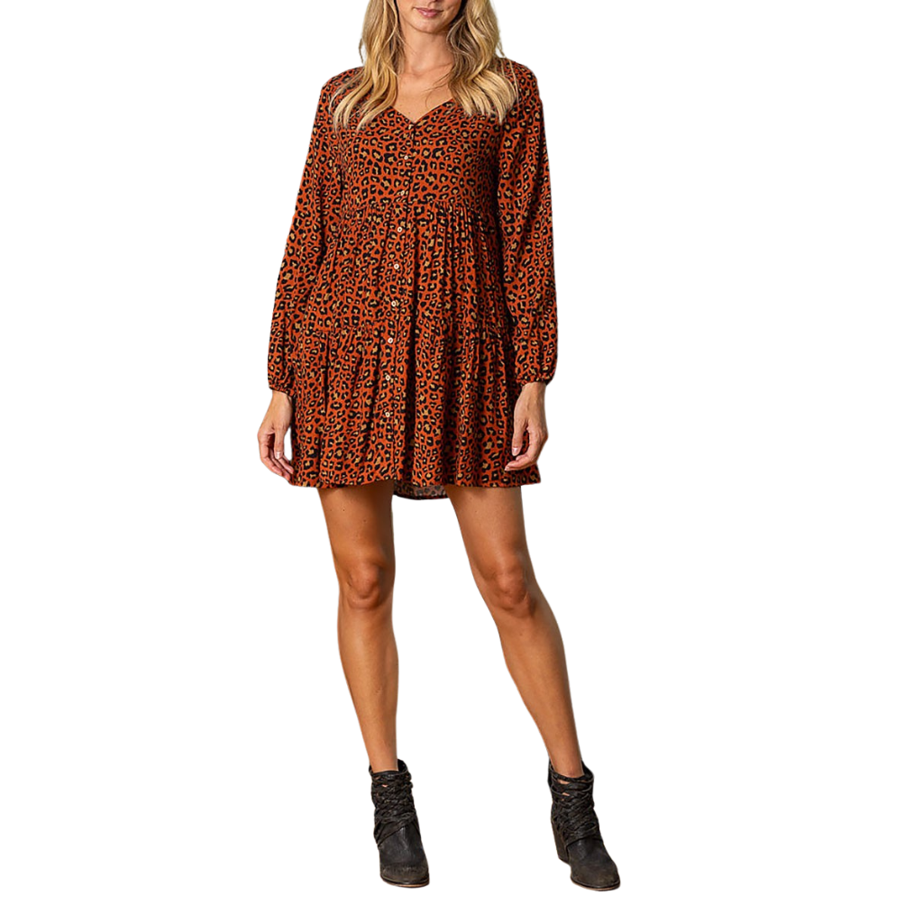Vestido corto animal print manga larga
