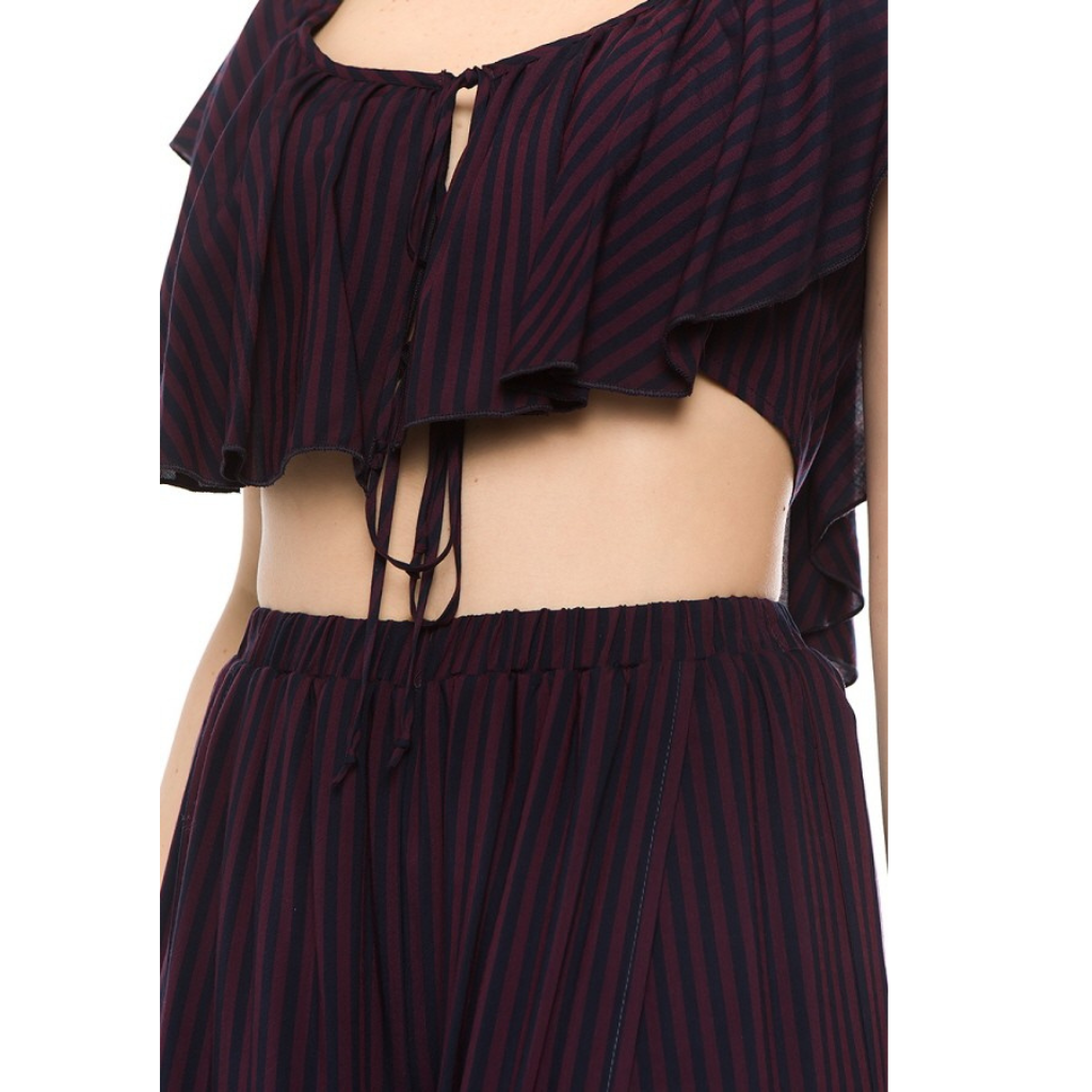 Conjunto Crop Top con Volantes y Pantalón Palazzo a Rayas