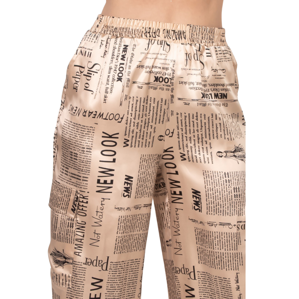 Pantalón Satín Estilo Newspaper - Beige o Negro