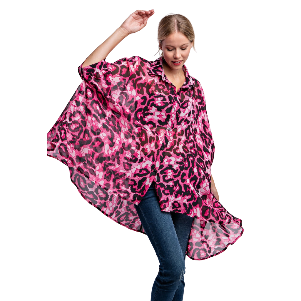 Maxi Blusa Animal Print Rosa Oversize