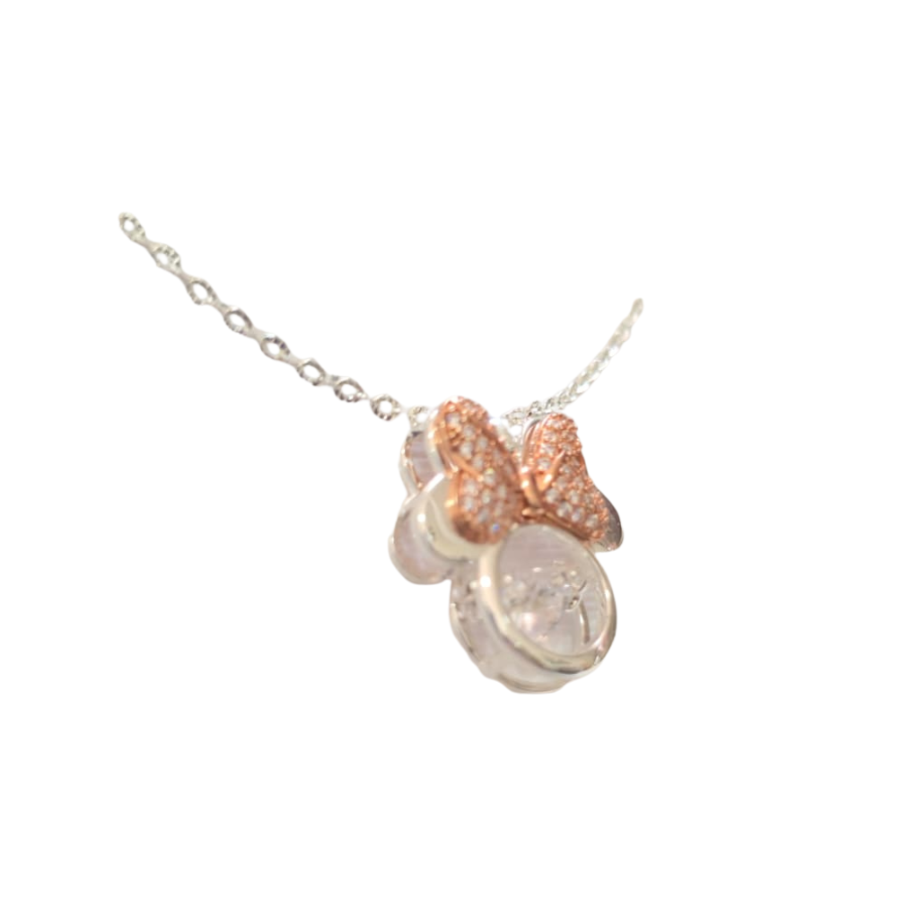 Collar Disney Minnie Mouse Plateado con Moño Rose Gold y Cristal