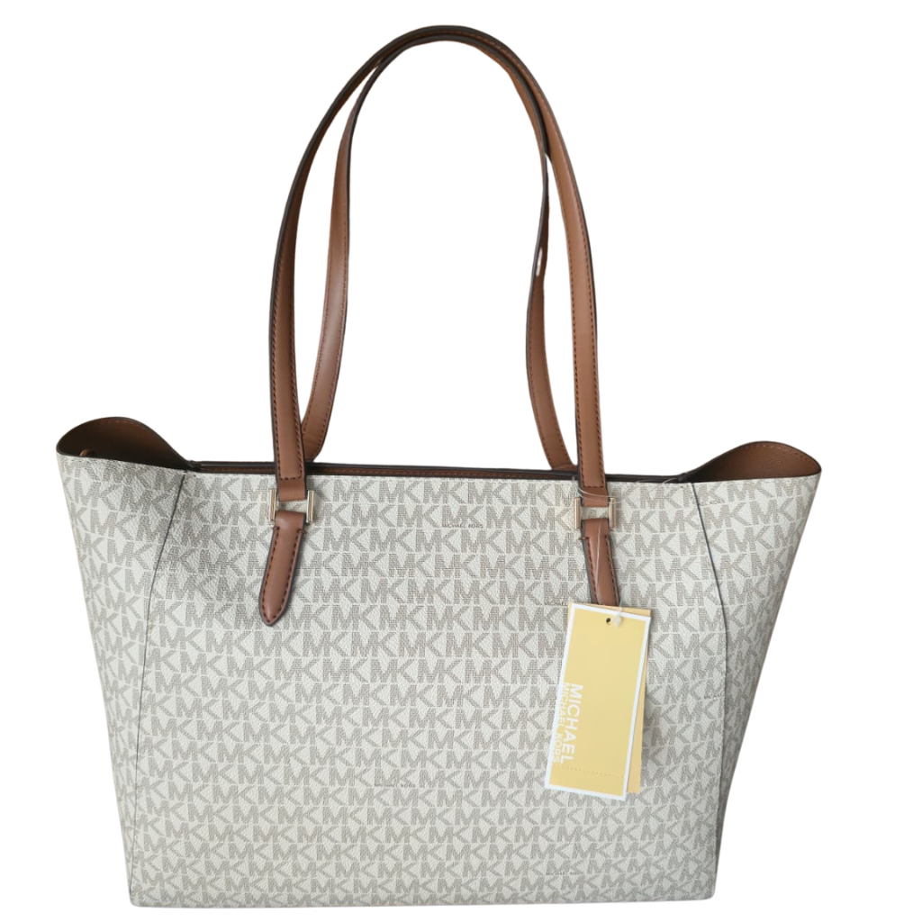 Bolsa Tote Michael Kors Original 3 en 1 Signature Vanilla con Cartera y Pouch Café