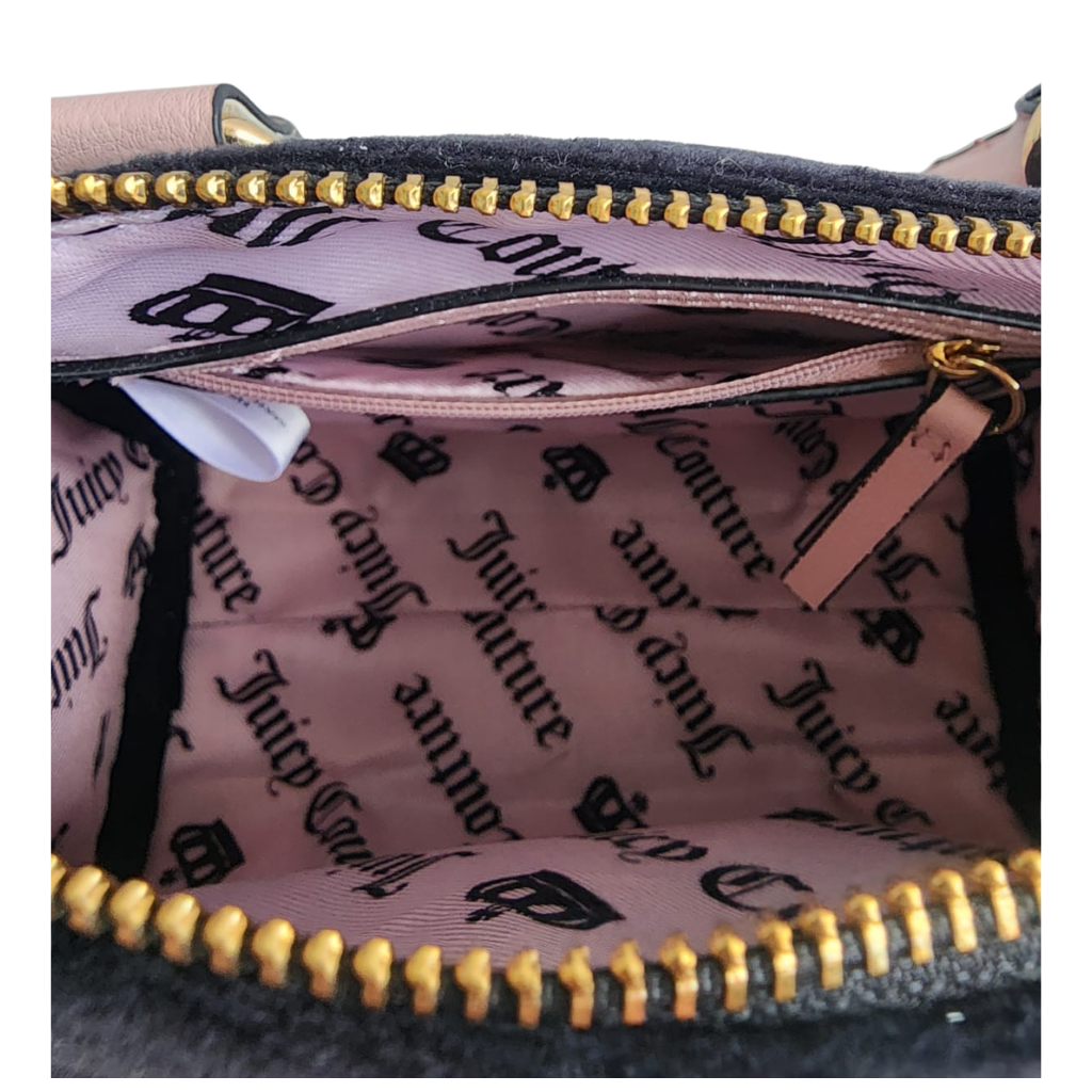Bolsa Juicy Couture Velvet Satchel Negro y Rosa con Correa Ajustable