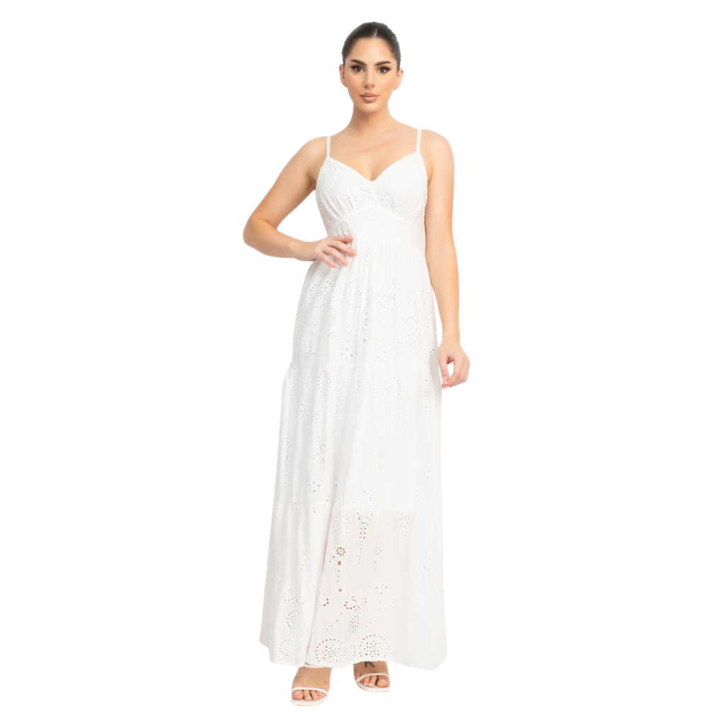 Vestido Largo Blanco Bordado con Espalda Descubierta