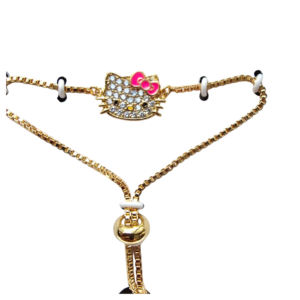 Pulsera Hello Kitty Original Ajustable Gold Flash Plated con Cristales en Caja de Regalo