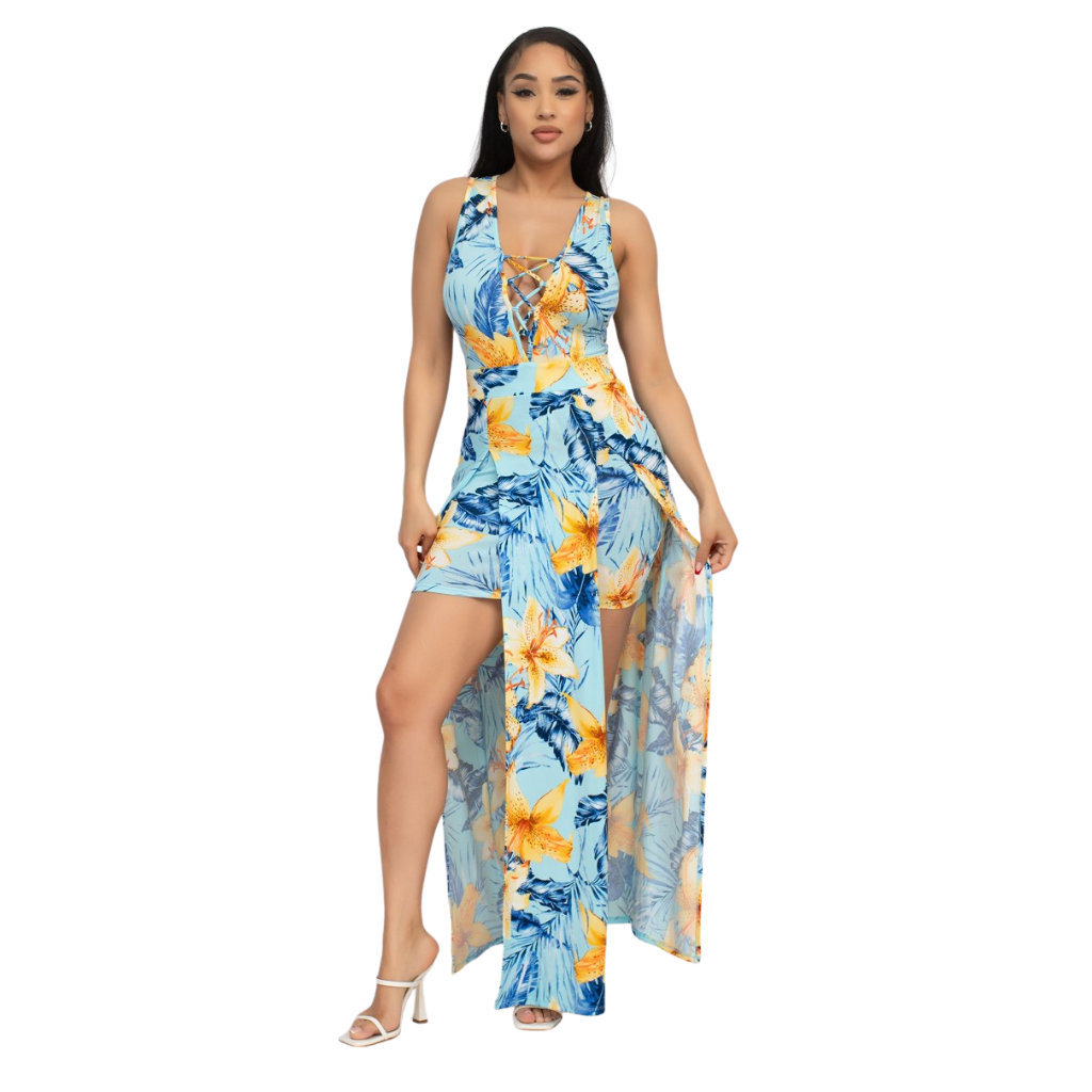 Vestido Tropical Asimétrico con falda Interno