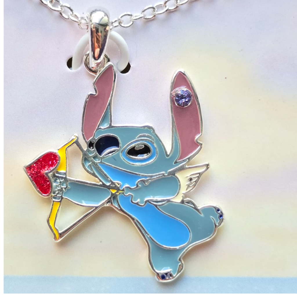 Collar Disney Stitch Original Con Dije Plateado Fine Silver Plated En Caja Metálica
