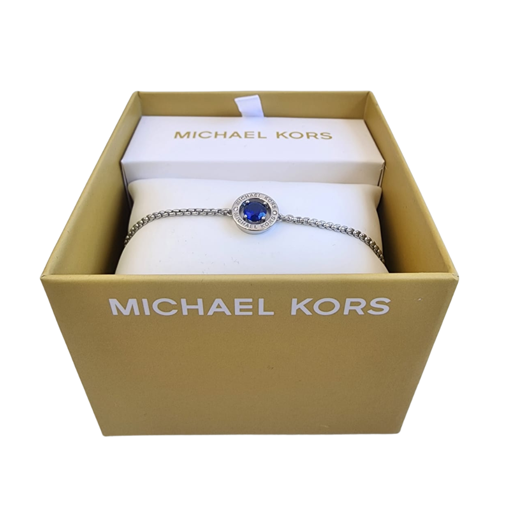Pulsera Michael Kors plateada con piedra azul estilo elegante