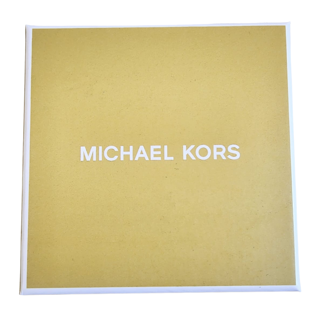 Pulsera rígida Michael Kors dorada con logo MK y cristales