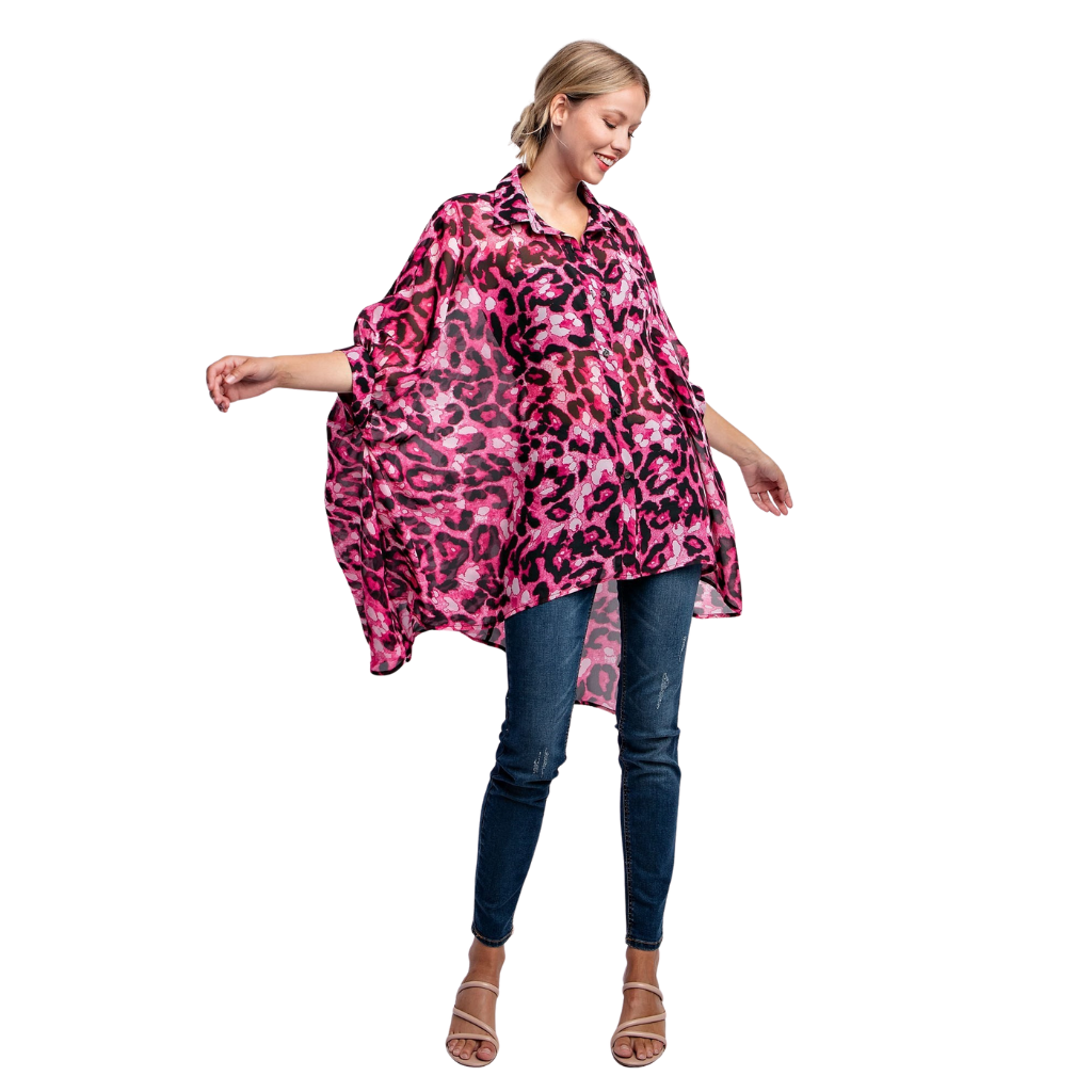 Maxi Blusa Animal Print Rosa Oversize