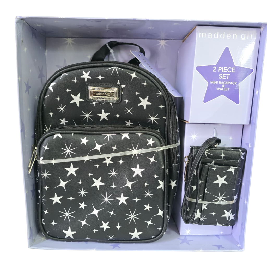 Set Madden Girl Mochila Mini y Cartera Negra con Estrellas – 2 Piezas