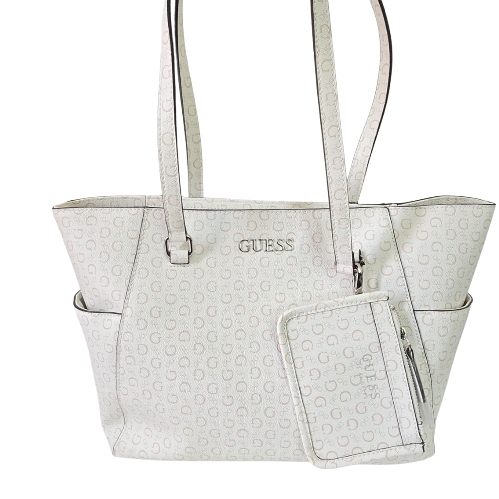 Bolsa Tote Guess Blanca con Monograma y Monedero