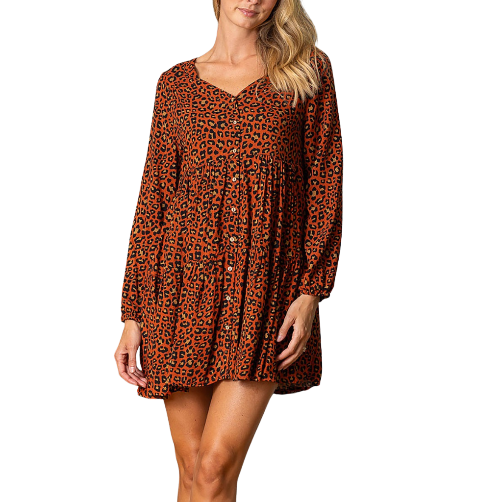 Vestido corto animal print manga larga