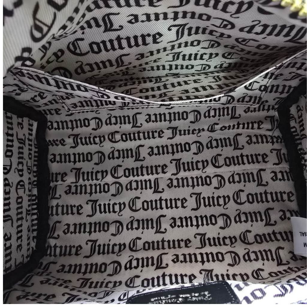 Bolsa Juicy Couture Satchel Negra con Monograma y Charm de Fresa