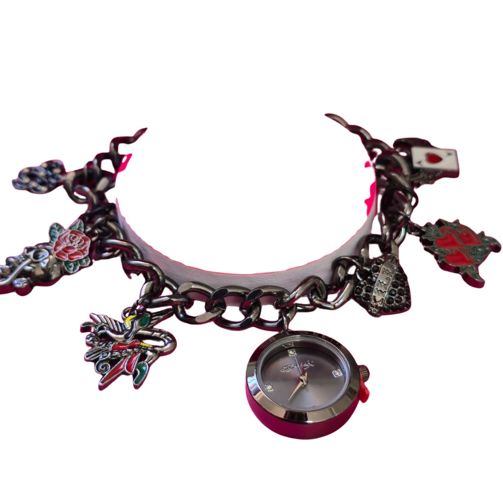 Reloj Pulsera Ed Hardy Charm Bracelet Negro con Dijes y Cristales Original