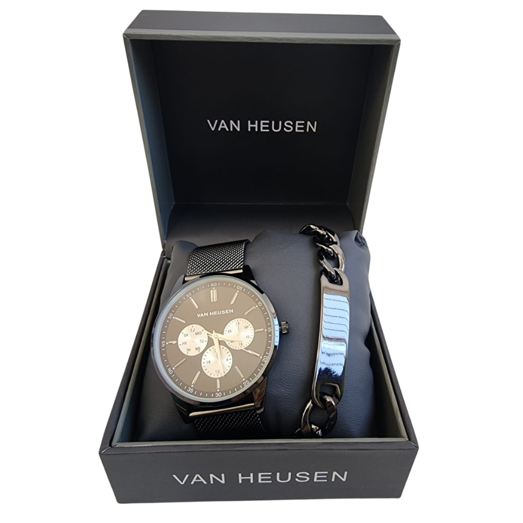 Reloj Van Heusen negro con pulsera metálica y brazalete incluido