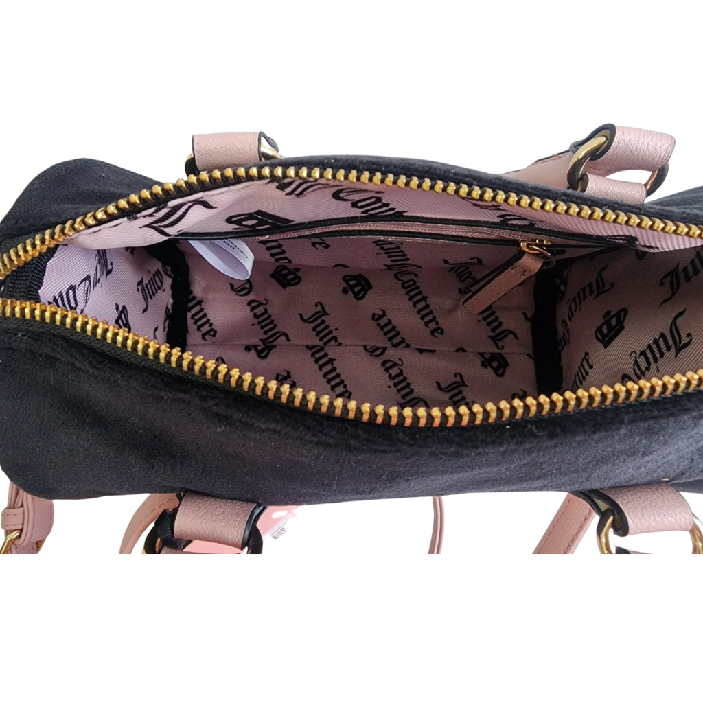 Bolsa Juicy Couture Velvet Satchel Negro y Rosa con Correa Ajustable