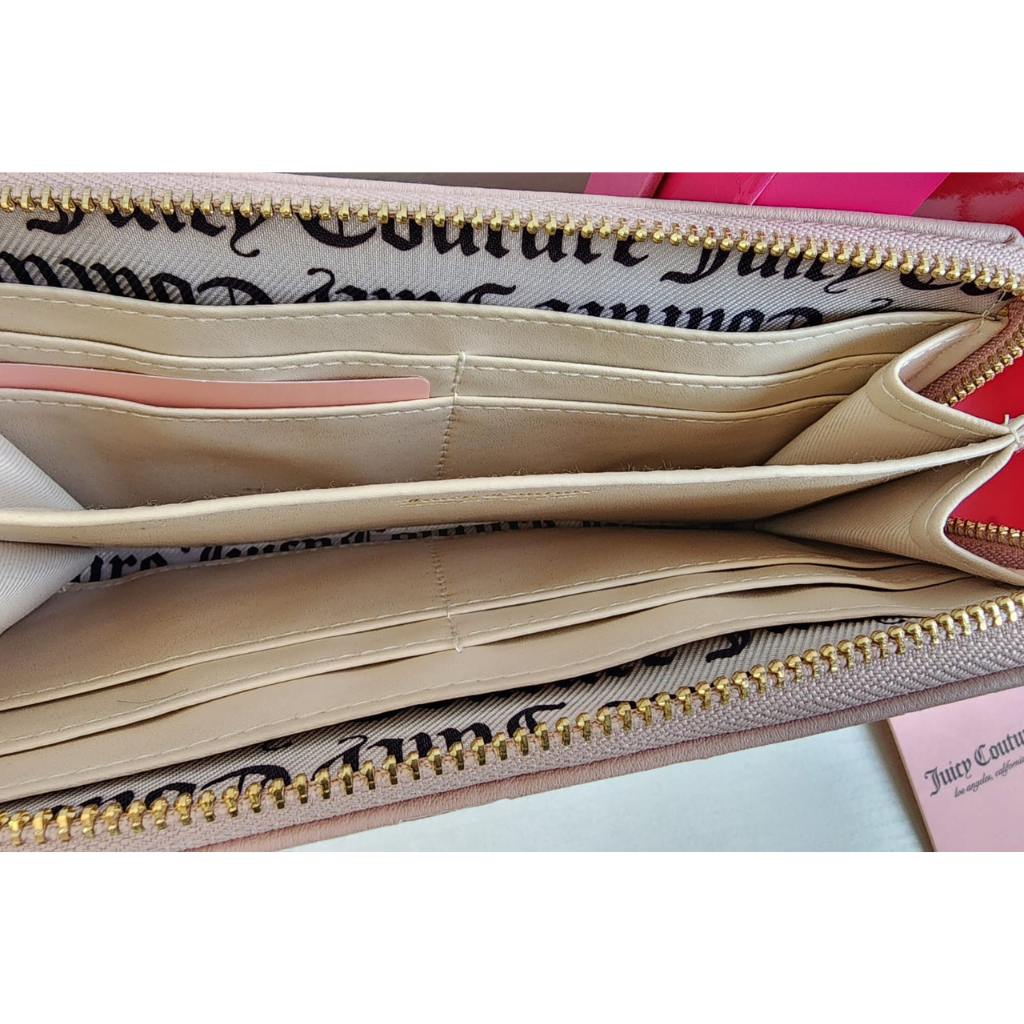 Cartera Juicy Couture original rosa con cierre y logo dorado
