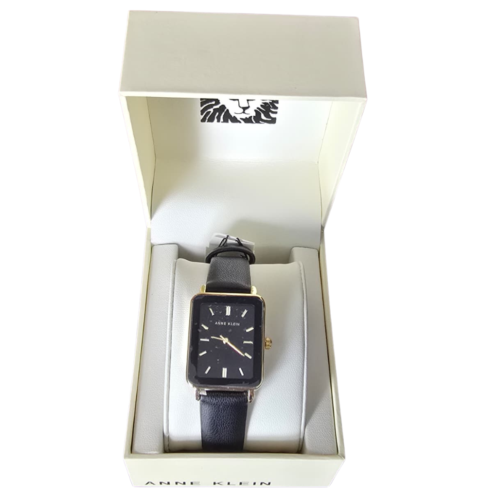 Reloj Anne Klein Negro con Caja Dorada y Correa Negra