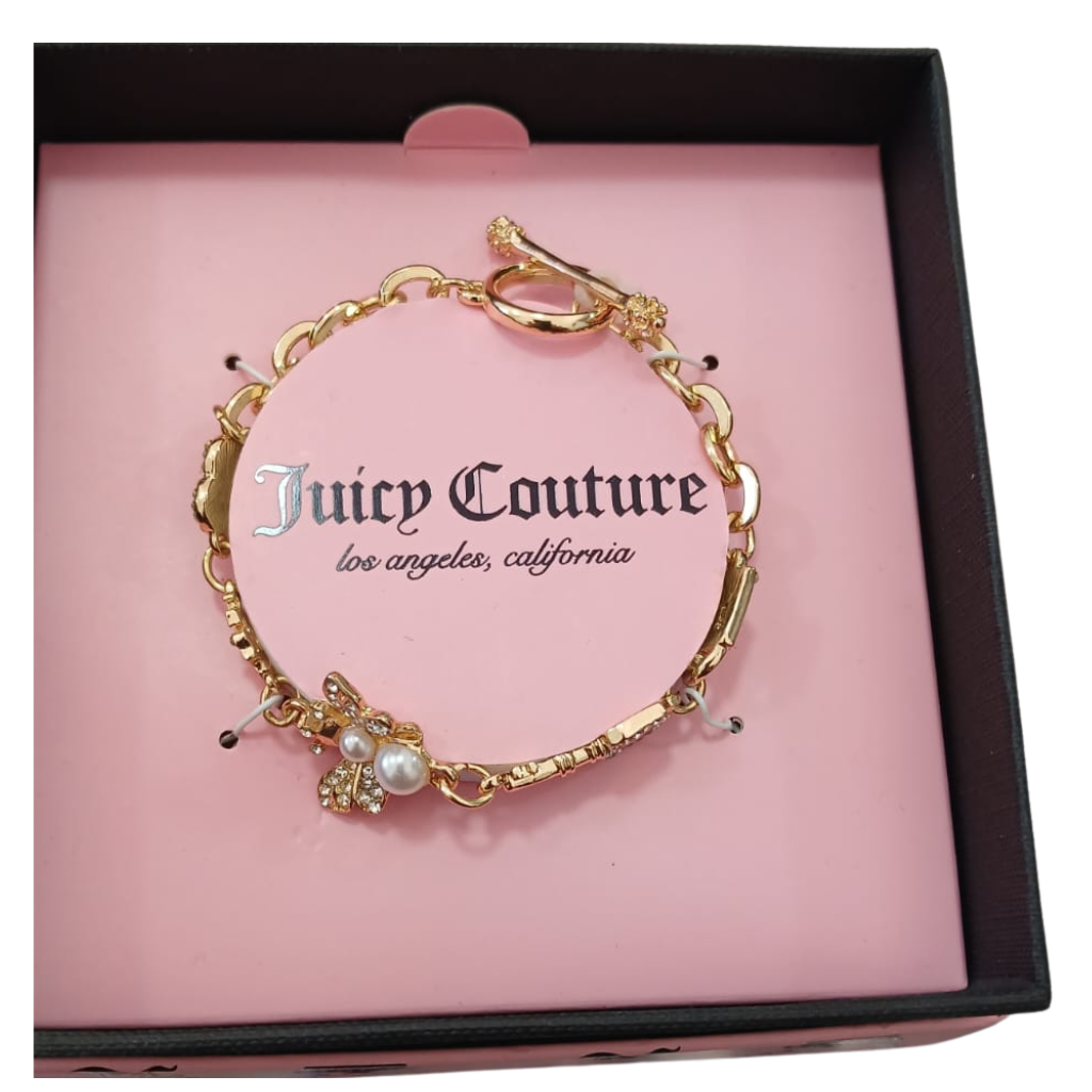 Pulsera Juicy Couture dorada con dije mariposa y perla