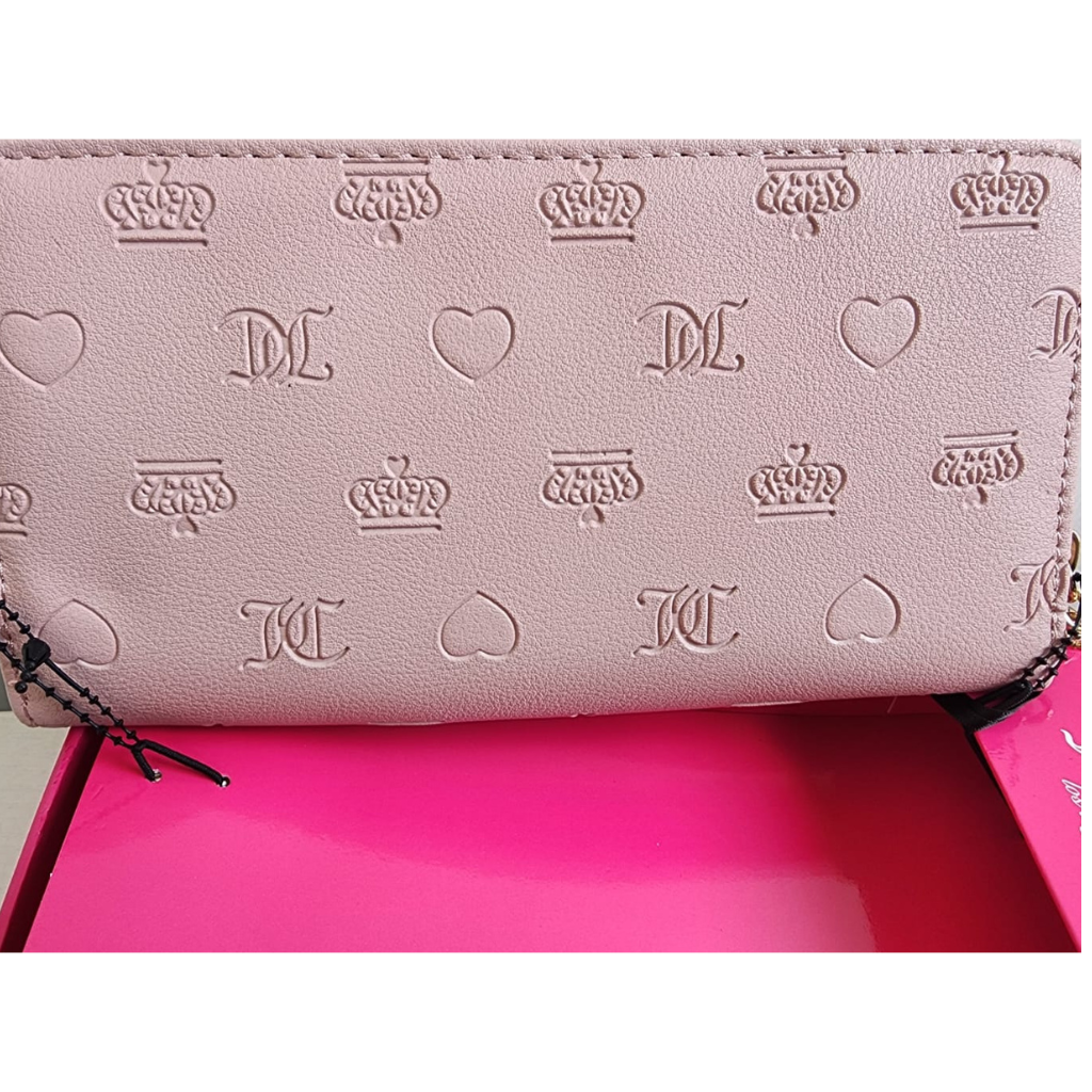 Cartera Juicy Couture original rosa con cierre y logo dorado