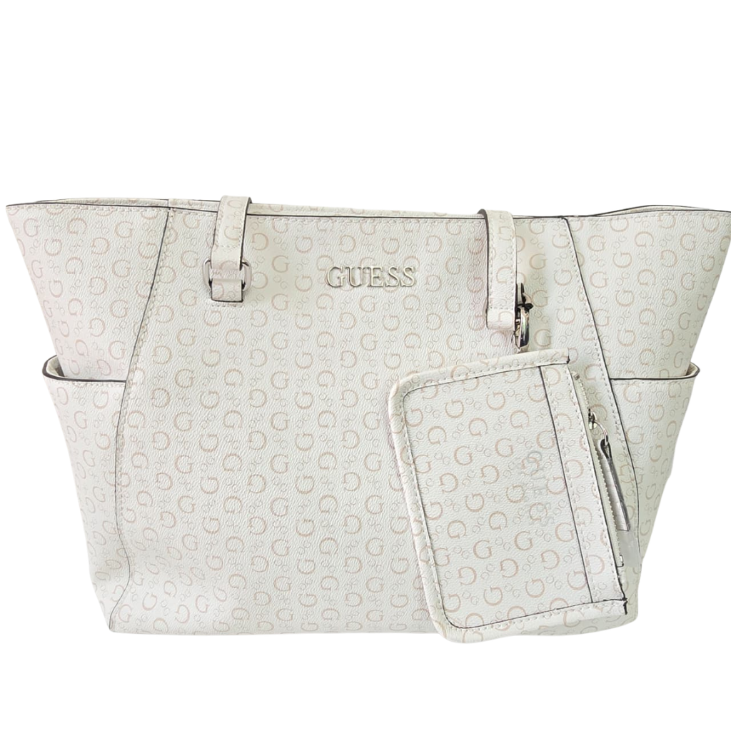 Bolsa Tote Guess Blanca con Monograma y Monedero