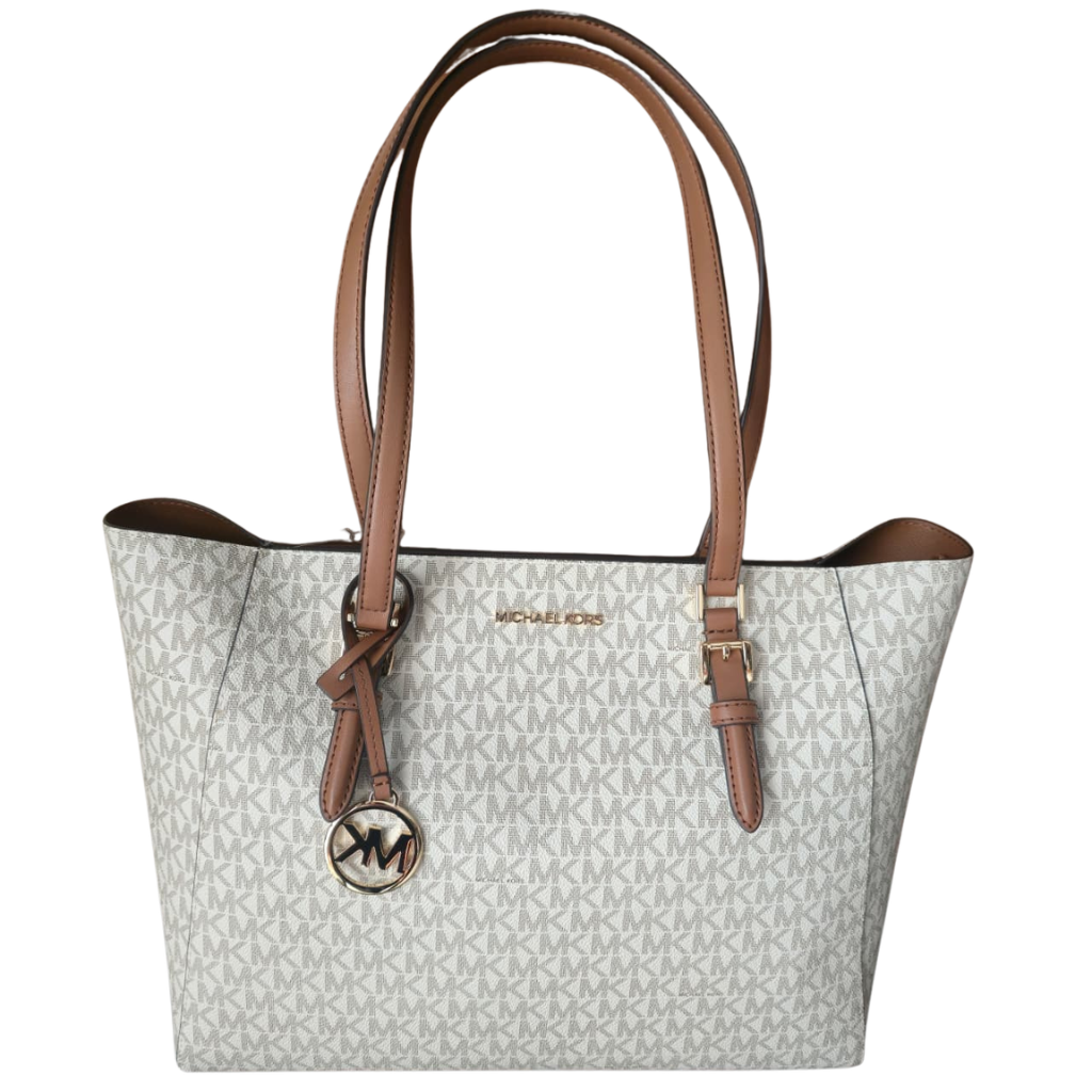 Bolsa Tote Michael Kors Original 3 en 1 Signature Vanilla con Cartera y Pouch Café