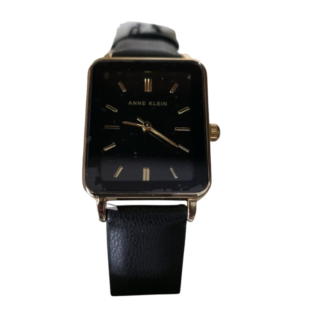 Reloj Anne Klein Negro con Caja Dorada y Correa Negra