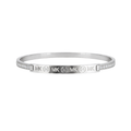 Pulsera Michael Kors plateada rígida con placa MK y cristales