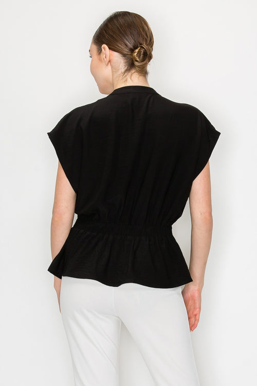 Blusa Negra Elegante Mujer Con Cintura Ajustable y Corte Peplum